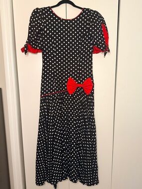 VINTAGE Black & White Polka Dot Dress with Red Accents